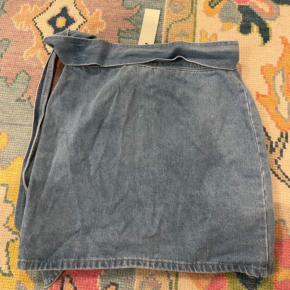 Never Fully Dressed Light Blue Wrap Denim Mini Skirt - Picture 6 of 8